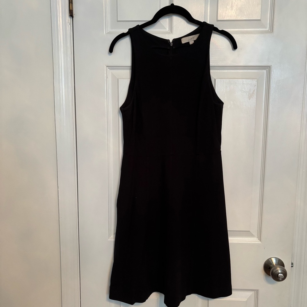 LOFT black racerback fit and flare dress with pockets